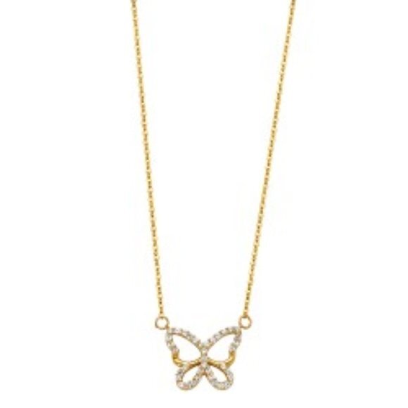 14k Yellow Gold Cz Butterfly Necklace 18" Inches